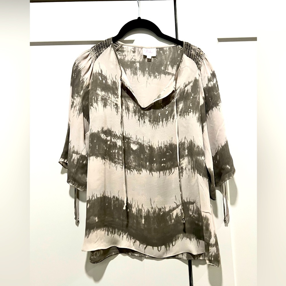 Parker, silk dark and light grey blouse, Size XS